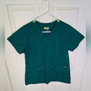 Wonder Flex Womens Green Pocket Scrub Top Small